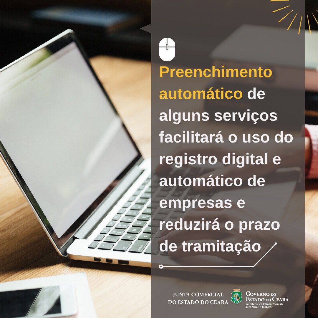 Banner da Jucec sobre preenchimento automático de alguns serviços